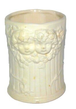 Vintage Vigor White Cream Cherub Ceramic Art Deco Style Vase Cache Pot 4"